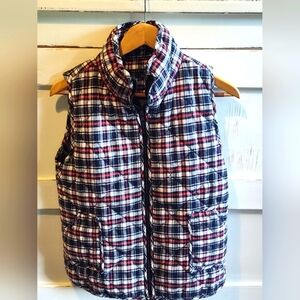 Staccato Women's Plaid Red White Navy Quilted Vest | Large